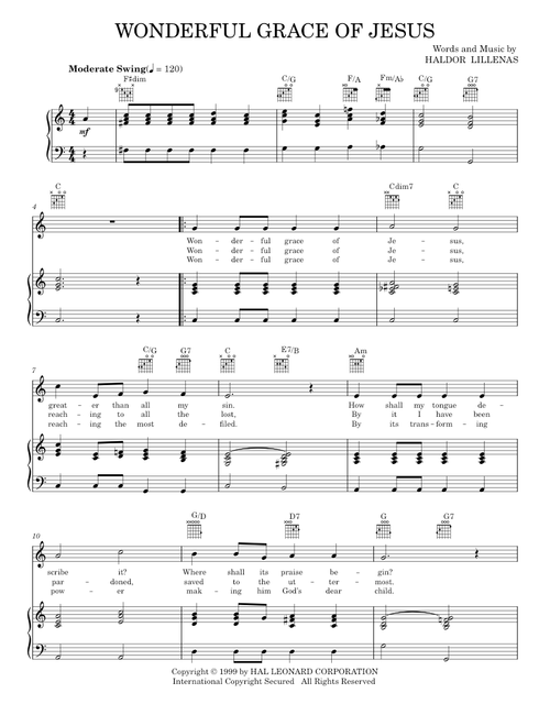Wonderful Grace Of Jesus - Haldor Lillenas (Piano-Vocal-Guitar)
