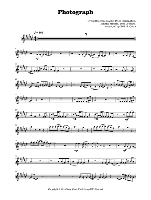 Photograph (Arr. Erik B. Costa) - Ed Sheeran (Clarinet Solo)