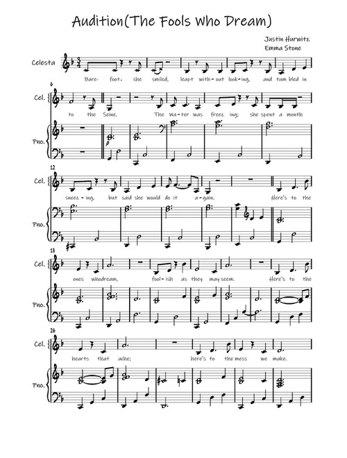 Audition (The Fools Who Dream) (Arr. Emma Stone) - Justin Hurwitz, Benj Pasek, Justin Paul (Piano Vocal)