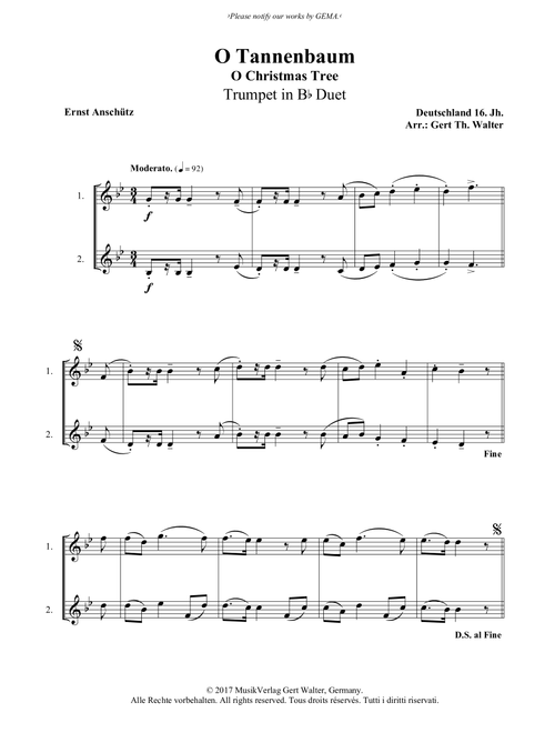 O Christmas Tree (Arr. Gert Th. Walter) - German Traditional (Trumpet Duet)