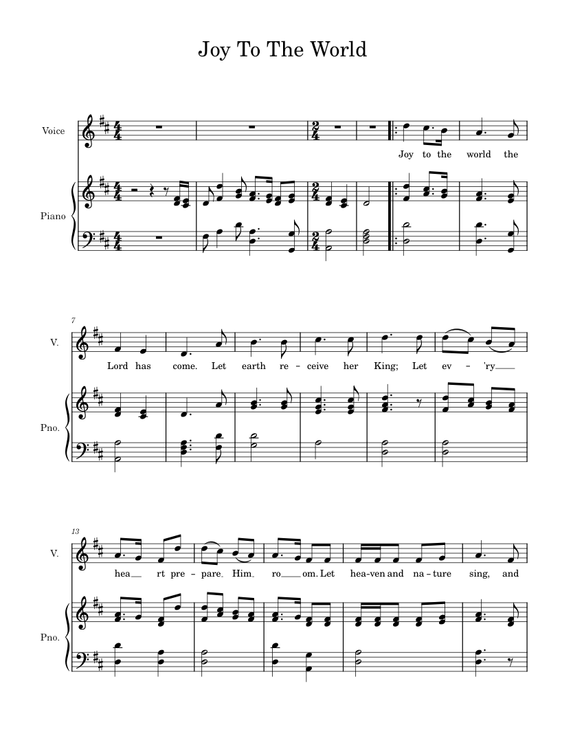 Joy To The World Piano and Voice Sheet music for Piano, Xylophone