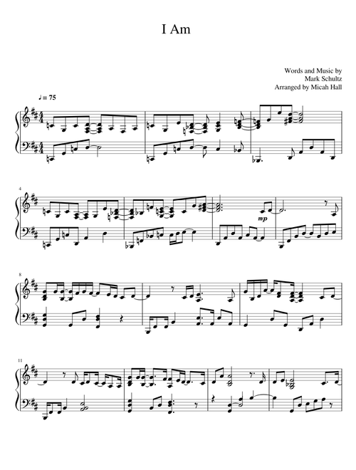 I Am - Mark Schultz - Piano Solo