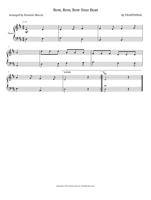Row, Row, Row Your Boat (Arr. Dominic Meccia) - Traditional (Piano Vocal)