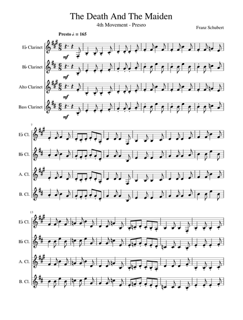 Schubert The Death And The Maiden (Mvt 4) Clarinet Quartet