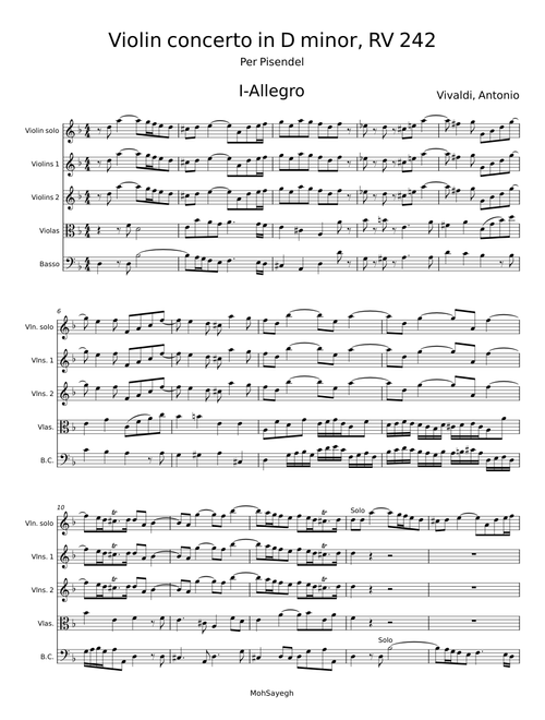Violin Concerto in D minor, RV 236 - Antonio Vivaldi