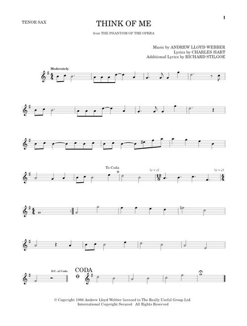 Think Of Me (from The Phantom Of The Opera) - Andrew Lloyd Webber, Charles Hart, Richard Stilgoe (Tenor Sax Solo)