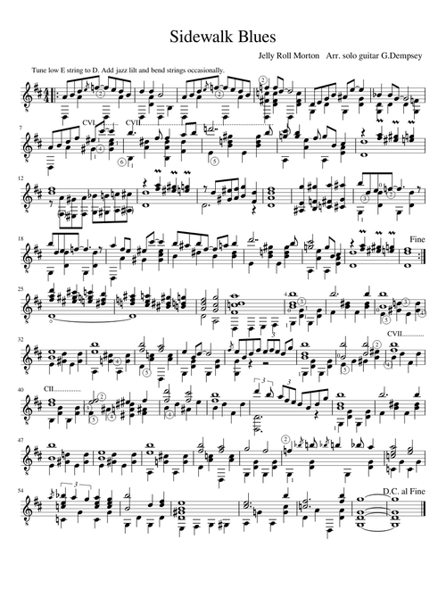 Sidewalk Blues. Jelly Roll Morton arr. solo guitar G.Dempsey