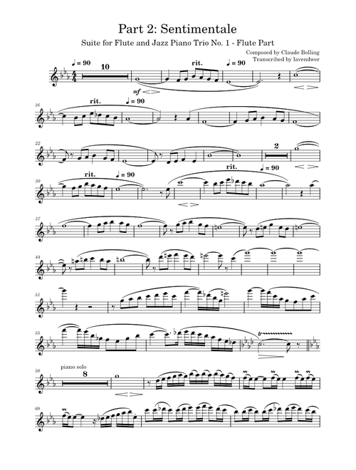 Sentimentale (from Suite No. 1 for Flute and Jazz Piano Trio) – Flute Part