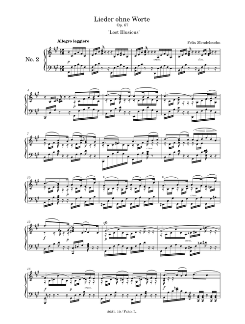 Mendelssohn: Lieder ohne Worte, Op. 67, No. 2 "Lost Illusions"