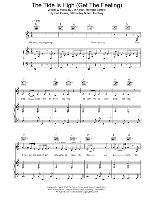 The Tide Is High (Get The Feeling) - Atomic Kitten (Piano-Vocal-Guitar (Piano Accompaniment))