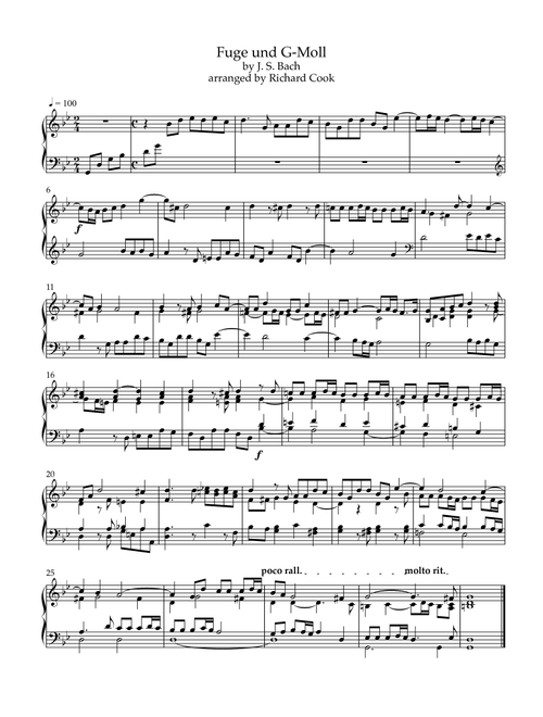 Fugue in G Minor (Fuge und G-Moll ) (Arr. Richard Cook) (Piano Solo)