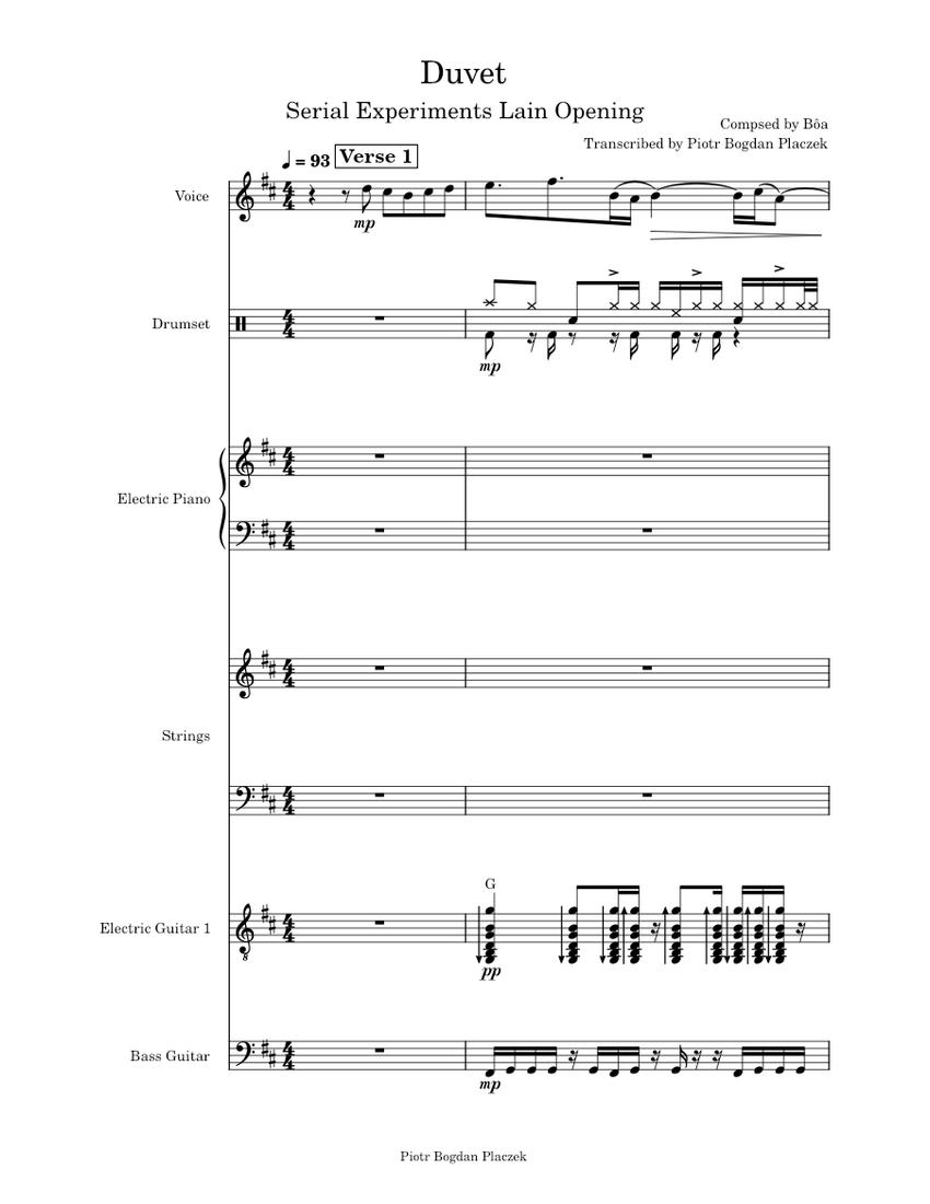 Duvet (Serial Experiments Lain OP) Sheet music for Piano