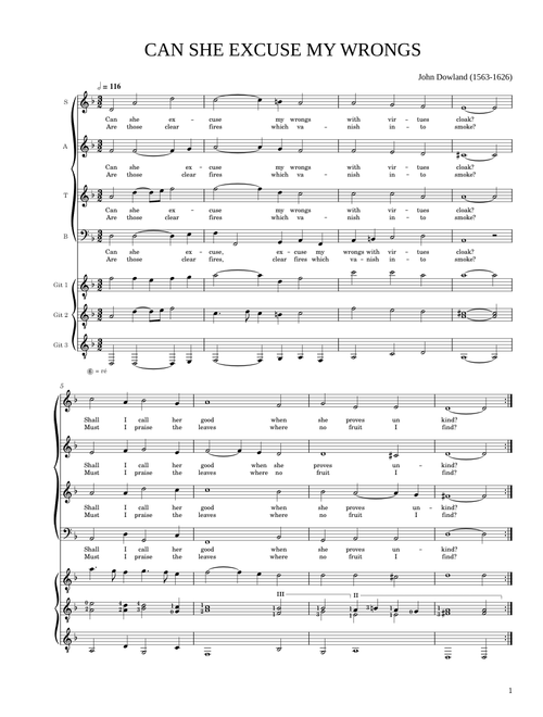 Can she excuse my wrongs - SATB and 3 Guitars – John Dowland