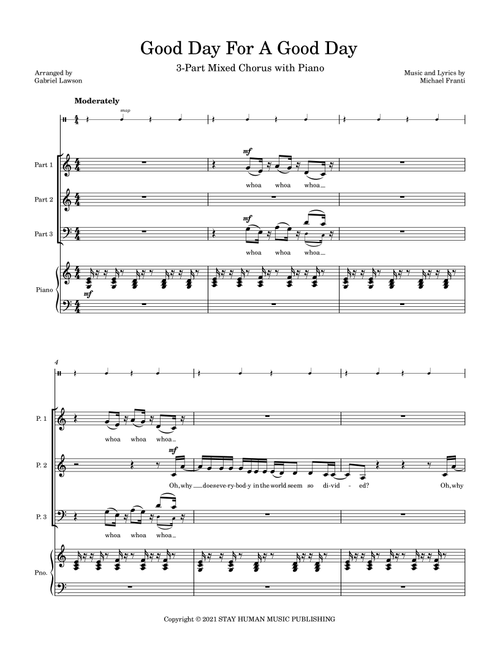Good Day For A Good Day (Arr. Gabriel Lawson) - Michael Franti & Spearhead (Choral, 3-Part)