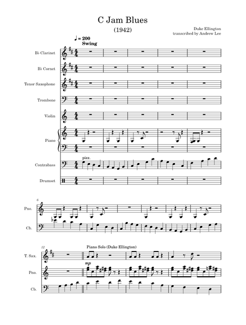 C Jam Blues (1942) - Duke Ellington (Transcription) [Cl[Bb] Crt[Bb] T.sax Tbn Vn Pf Db D.set]