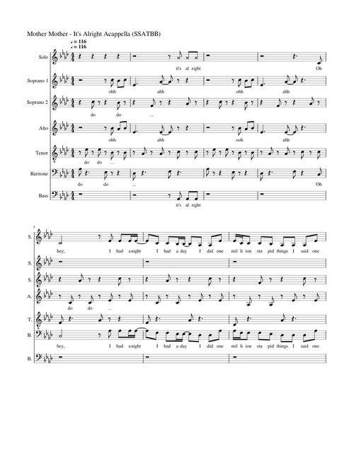 Mother Mother - It's Alright Acapella (SSATBB + Solo)