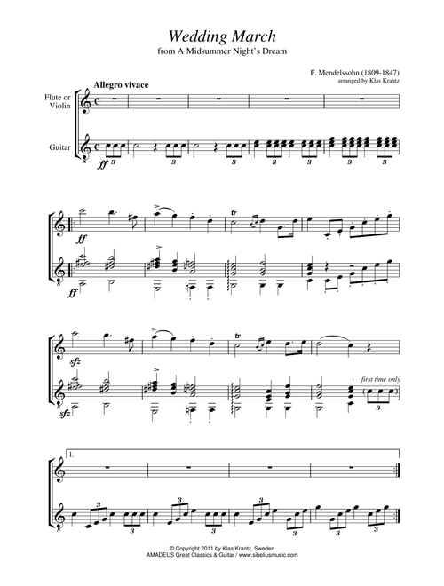 Wedding March for flute or violin and guitar (Arr. K. Krantz) - F Mendelssohn (Instrumental Duet)