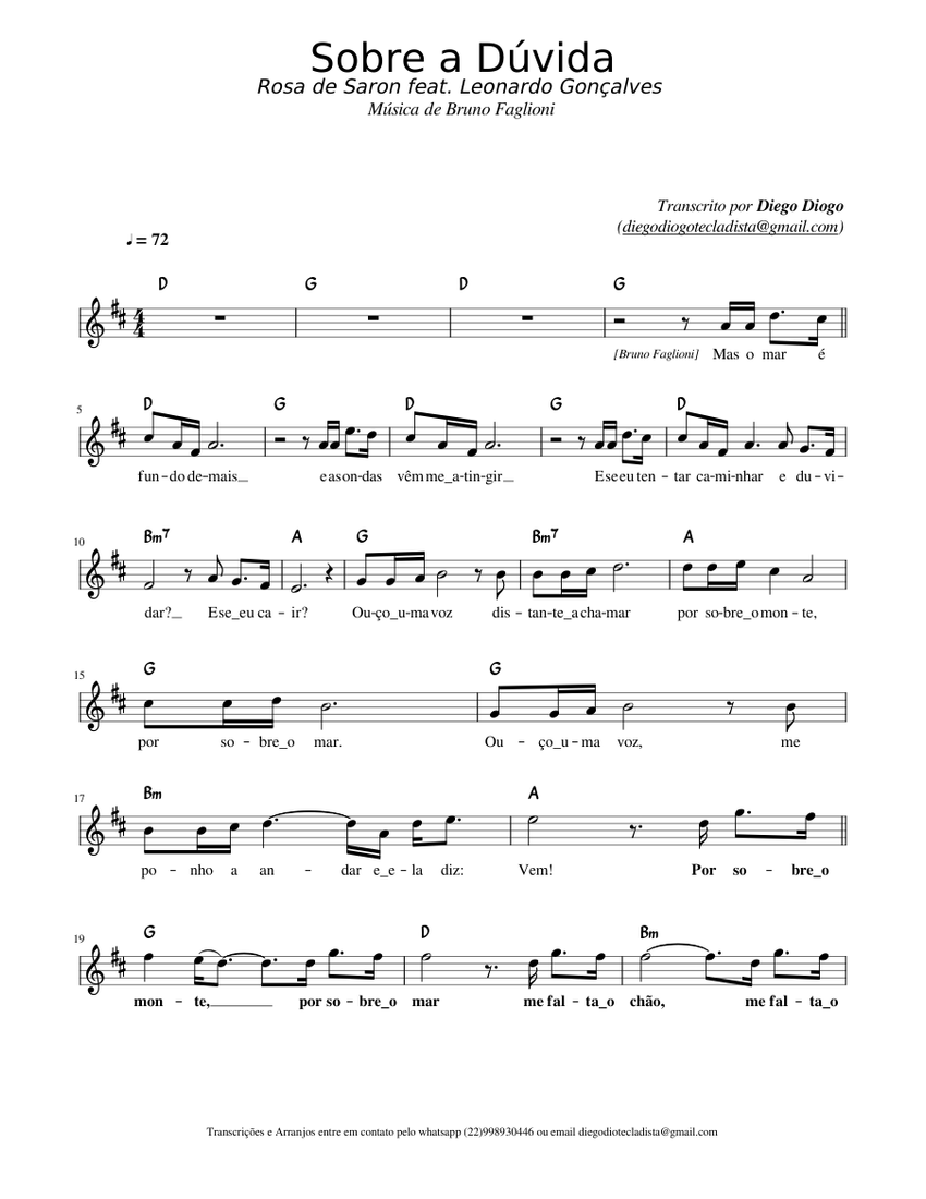 Sobre a Dúvida - Rosa de Saron feat. Leonardo Gonçalves Sheet Music ...