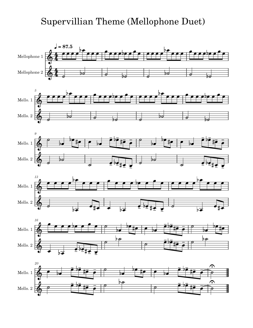 Supervillain theme Madvillain Madvillian Supervillain Theme (Horn/Mellophone Duet) Sheet