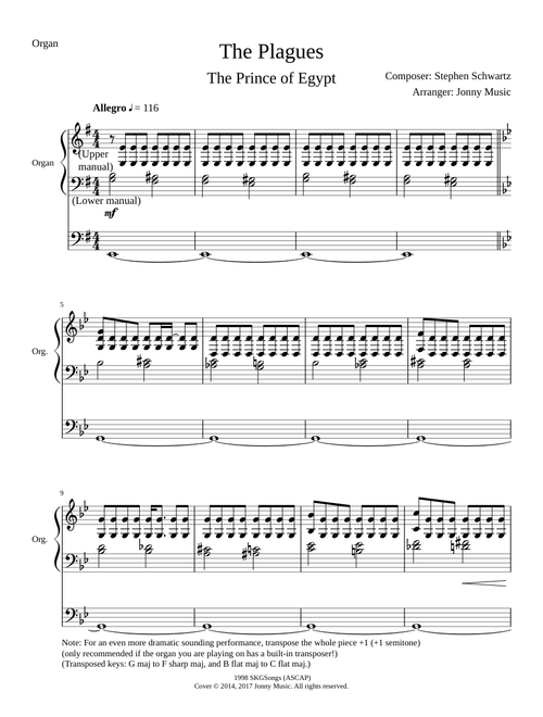 The Plagues (The Prince of Egypt) Organ Cover