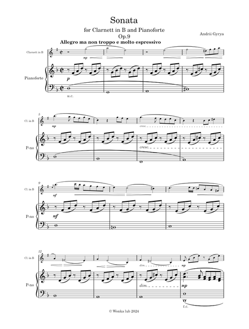 Sonata for Clarnet in B and Piano Op.9 – Andrii Gyrya