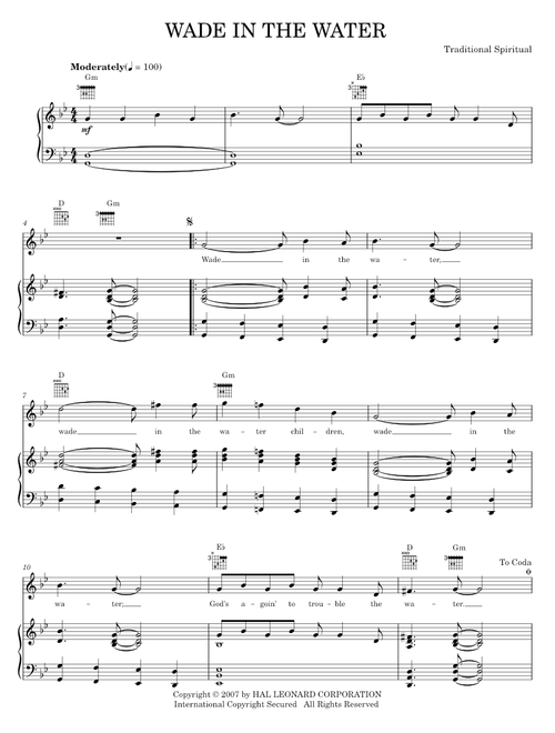 Wade In The Water - African-American Spiritual (Piano-Vocal-Guitar)
