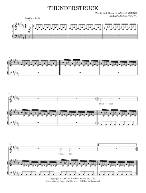Thunderstruck - AC/DC (Piano-Vocal-Guitar)