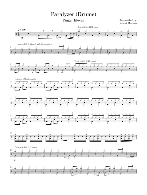 Paralyzer (Finger Eleven) [Drums]