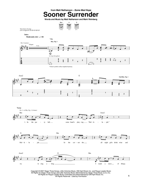 Sooner Surrender - Matt Nathanson (Guitar Tab)