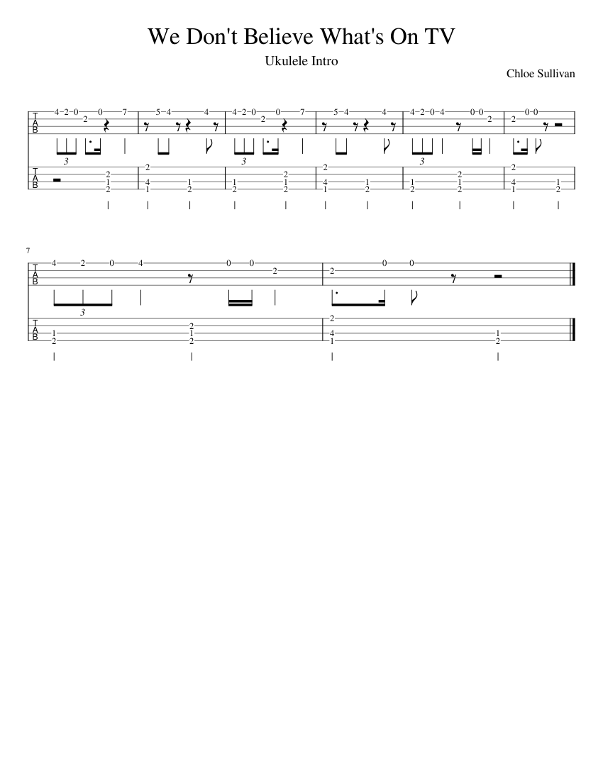We Don t Believe What s On TV 2 Part Ukulele Intro Sheet Music For We don t believe what s on tv 2 part ukulele intro sheet music for