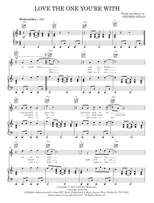 Love The One You're With - Crosby, Stills & Nash, The Isley Brothers (Piano-Vocal-Guitar)