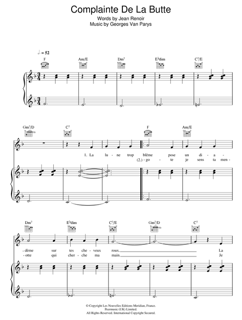 Complainte De La Butte (from Moulin Rouge) - Rufus Wainwright (Piano-Vocal-Guitar (Piano Accompaniment))