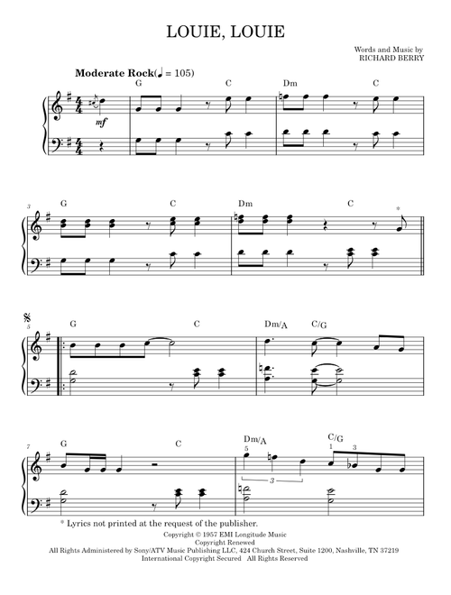 Louie Louie - The Kingsmen (Easy Piano)