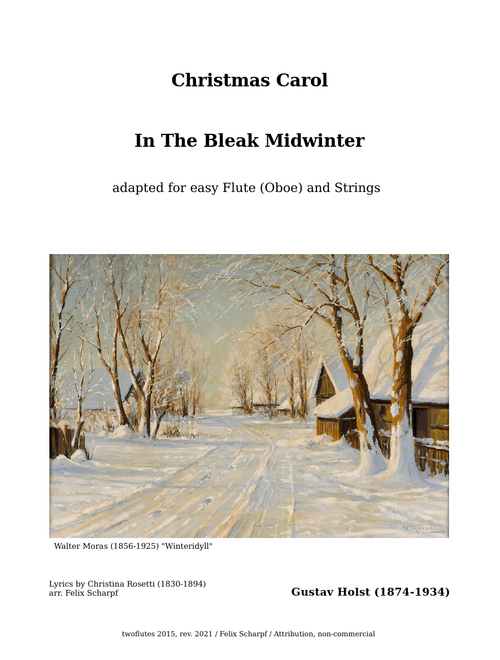 Christmas Carol "In The Bleak Midwinter" - Gustav Holst - easy arr. For Flute (Oboe), Strings