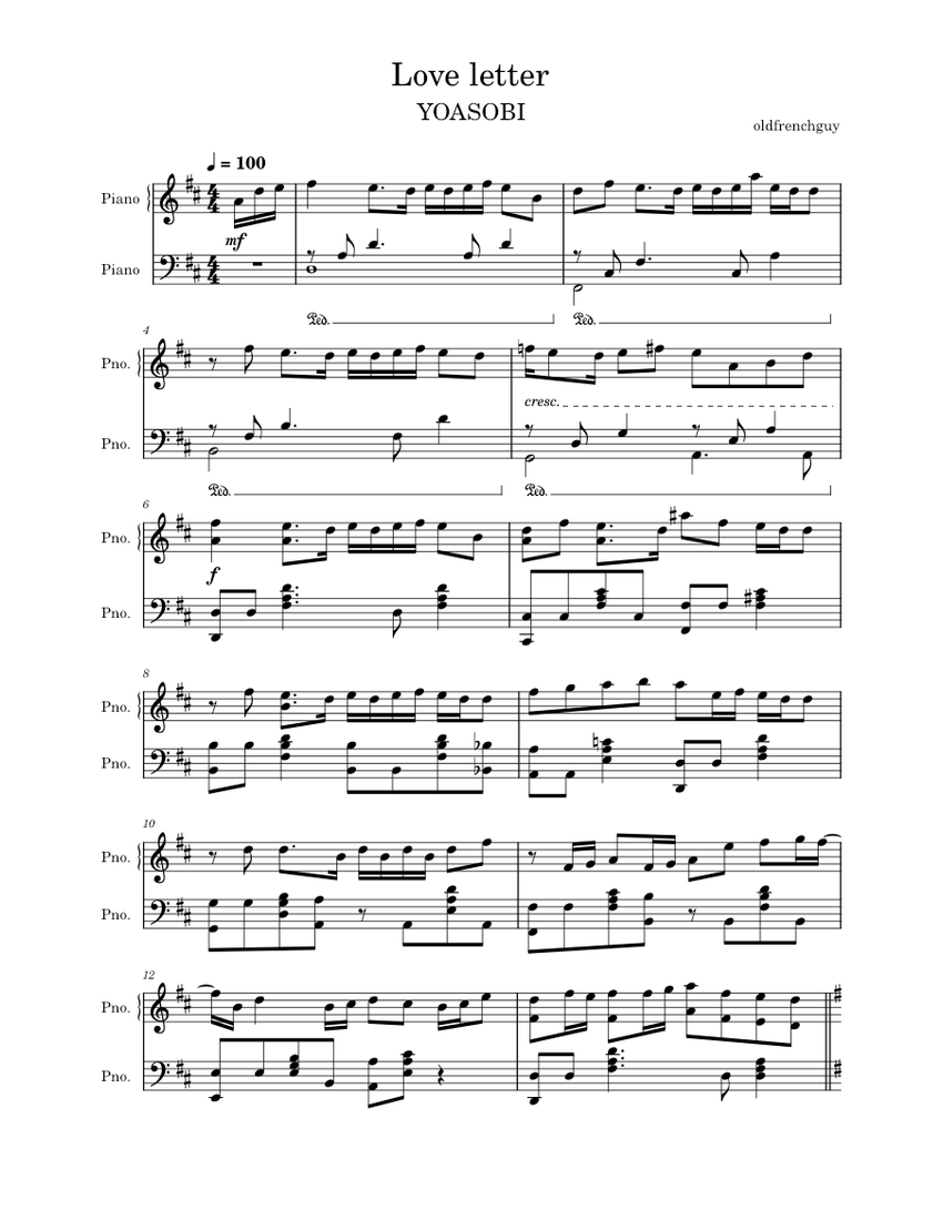 Love letter (ラブレター) - YOASOBI | Piano Sheet music for