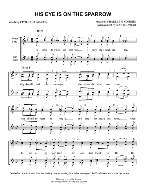 His Eye Is On the Sparrow (Arr. Kay Bromert) - Charles H. Gabriel, Music and Civilla D. Martin, Lyrics (Choral, SSAA)
