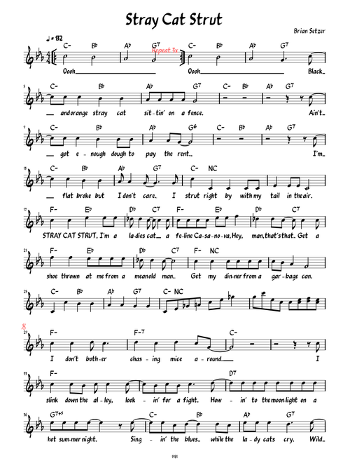 Stray Cat Strut (Lead sheet with lyrics )