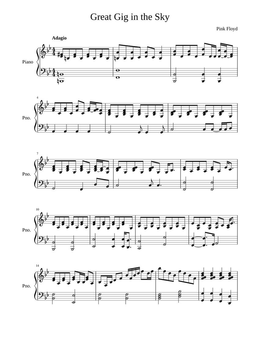 Great Gig in the Sky Sheet music for Piano (Solo)