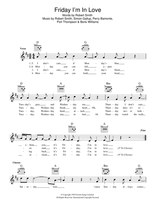 Friday I'm In Love - The Cure (Lead Sheet - Fake Book)