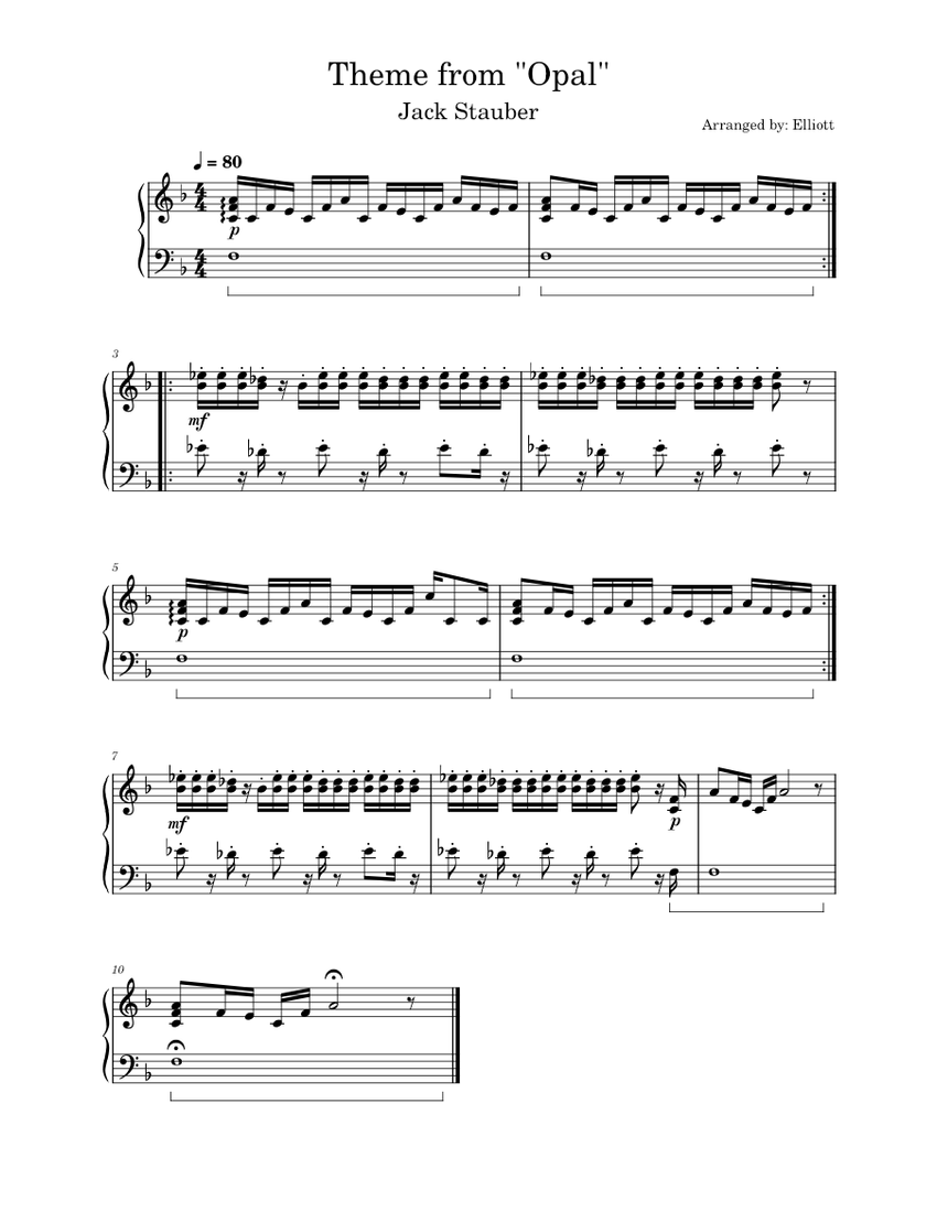 Theme from Opal Jack Stauber Sheet music for Piano (Solo)