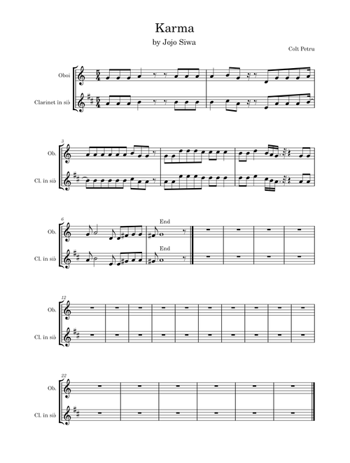 Karma by Jojo Siwa for oboe and clarinet
