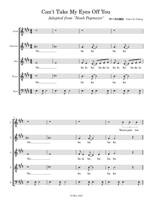 Can't Take My Eyes Off You(SATB+L Acapella)