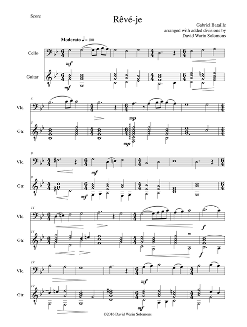 Rêvé-je (Am I Dreaming?) for cello and guitar (Arr. David Warin Solomons) - Gabriel Bataille (Instrumental Duet)