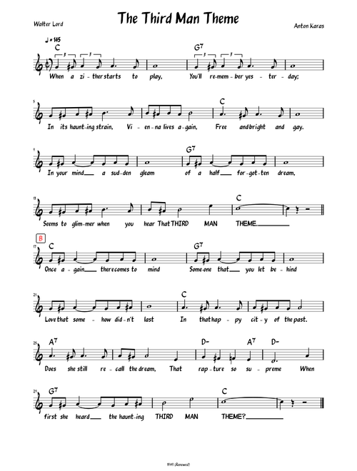 The Third Man Theme (Lead sheet with lyrics )
