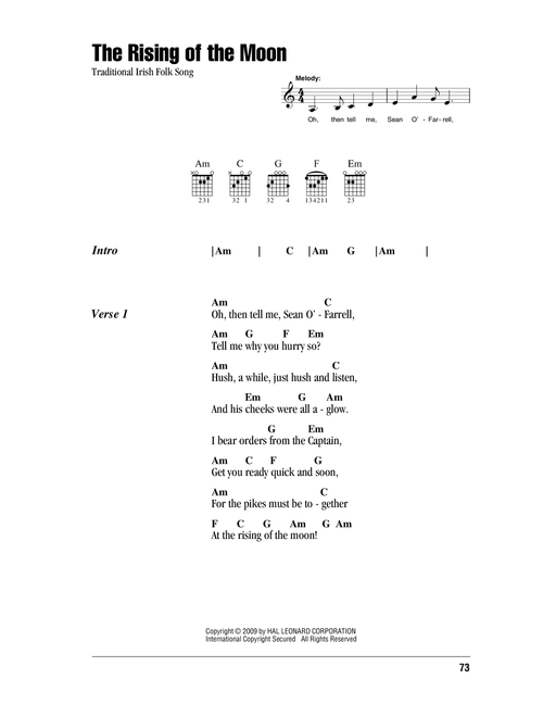 The Rising Of The Moon - Irish Folksong (Guitar Chords-Lyrics)