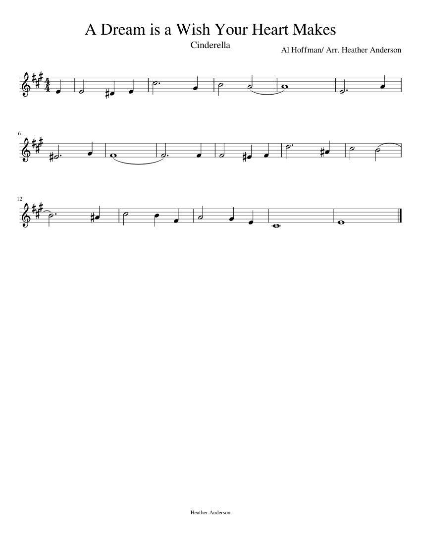 A Dream Is A Wish Your Heart Makes Violin Sheet Music For Piano Solo Musescore Com