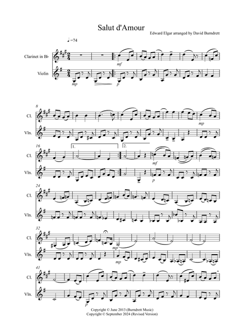 Salut d' Amour for Clarinet and Violin Duet (Arr. David Burndrett) - Edward Elgar (Instrumental Duet)
