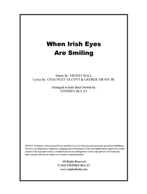 When Irish Eyes Are Smiling - Lead sheet (key of Ab) (Arr. Stephen Bulat) - Ernest Ball, Chauncey Olcott, George Graff Jr. (Large Ensemble)