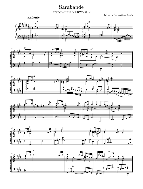 Bach - French Suite No.6 in E major, BWV 817 - Sarabande