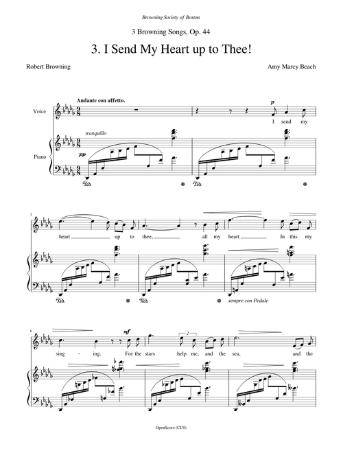 Beach, Amy Marcy - 3 Browning Songs, Op.44, No 3 - I Send My Heart up to Thee!